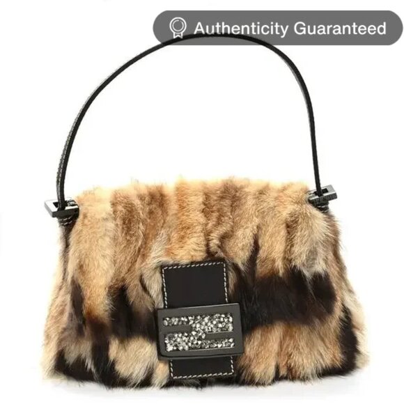 Fendi Handbags - Authentic FENDI Mink Fur Mini Forever Mamma Baguette Shoulder Handbag
